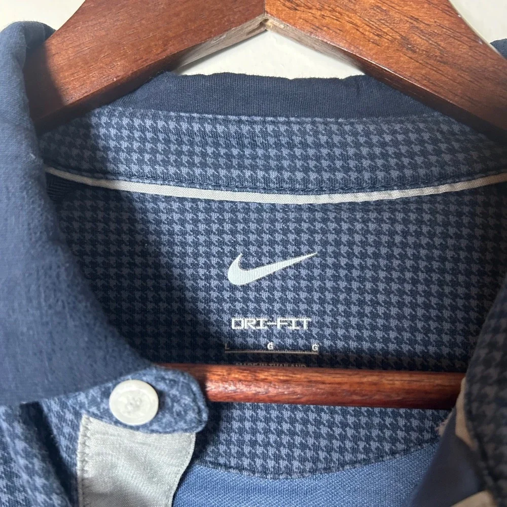 Nike Dri Fit Mens Golf Polo Shirt Short Sleeve Blue‎ Houndstooth Size L
